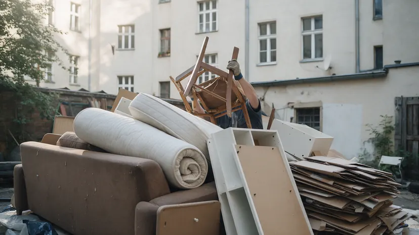 Sperrmüll im Berliner Hinterhof: Sofa, Matratze, Stuhl und Kartons